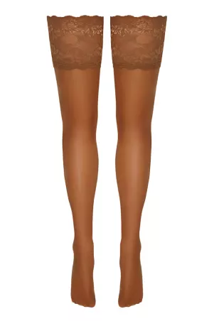 Bas autofixants large jarretière dentelle beige - Cotelli Legwear