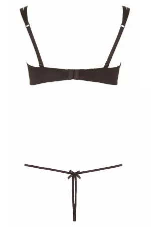 Ensemble dentelle string ouvert et seins nus noir - Cottelli Lingerie