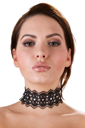 Black embroidered choker with pearls – Cotelli Accessories | Tentations.ch