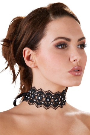 Black embroidered choker with pearls – Cotelli Accessories | Tentations.ch