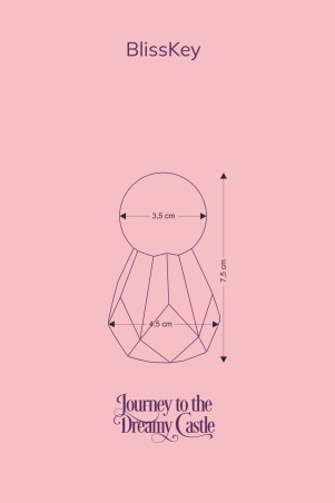 Technical diagram of the Fairygasm BlissKey vibrator in purple with measurements