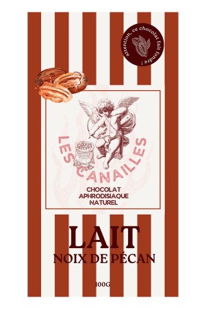 Aphrodisiac milk chocolate with pecan nuts by Les Canailles – 100g bar