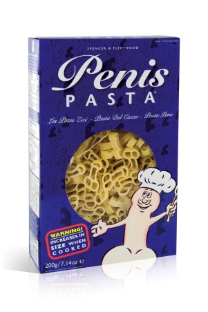 Front view of Penis Pasta 200g packaging