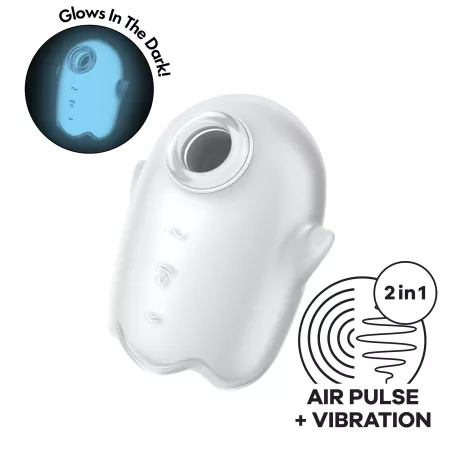 Satisfyer Glowing Ghost blanc avec infographie explicative