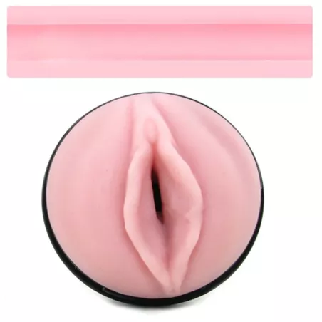 Fleshlight Pink Lady Original – Zoom sur l’ouverture vaginale et profil de la gaine