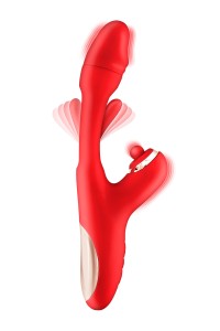 Vibratore rabbit Joyfully rosso Yoba visto di profilo in silicone premium