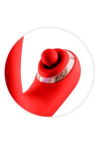 Vibratore rabbit Joyfully rosso Yoba visto di profilo in silicone premium 2