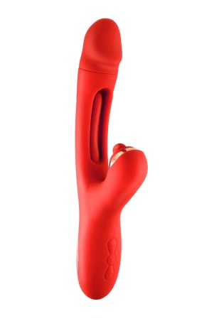 Joyfully Red Rabbit Vibrator Yoba front view with dual stimulator