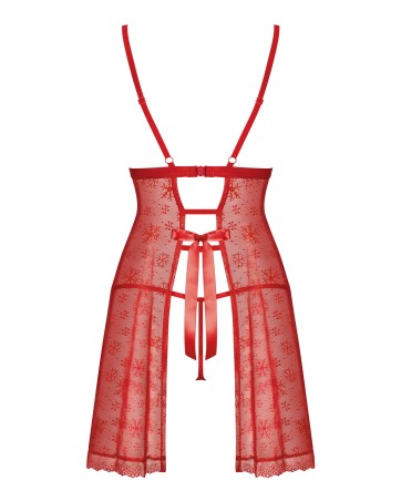 Babydoll Claussica rossa – vista posteriore su fondo bianco, fiocco di raso