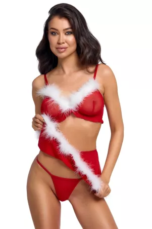 Completo intimo rosso X-Mas Cottelli Lingerie – vista con perizoma