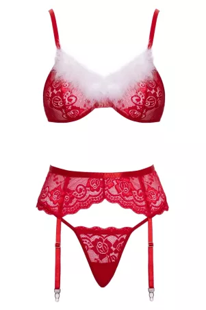 Completo con reggicalze Cottelli X-Mas rosso su sfondo bianco – fronte