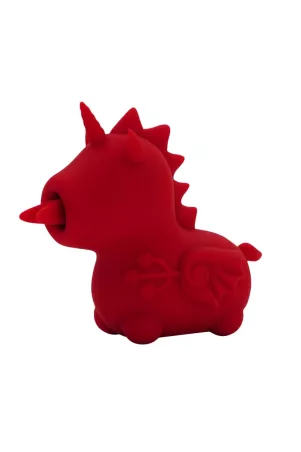 Vue latérale du vibromasseur Blaze Diablo à double langue rouge