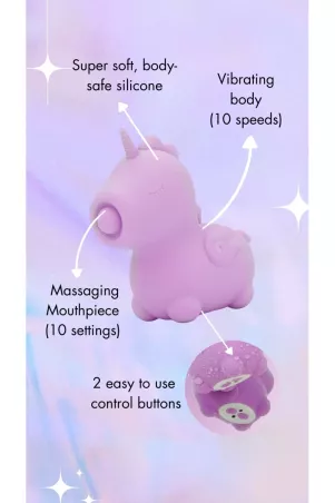 Infographie du vibromasseur Karma Lilac Unihorn à double moteur