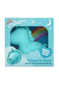 Vibromasseur licorne Mount’n Peak Unihorn dans son emballage bleu pastel féerique