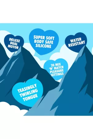 Visuel des avantages du Mount’n Peak : silicone doux, rechargeable, compact, 10 modes