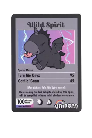 Carte à collectionner Wild Spirit Unihorn, design noir raffiné avec finitions argentées