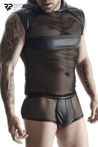 T-shirt à capuche wetlook et mesh - Regnes 2
