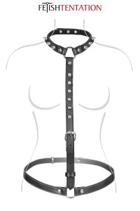 Imbracatura in similpelle nera Fetish Tentation su sfondo bianco