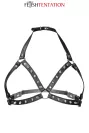 BDSM chest harness for women in black faux leather Fetish Tentation on white background