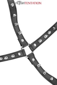 harness petto BDSM donna in similpelle nera Fetish Tentation su sfondo bianco 2