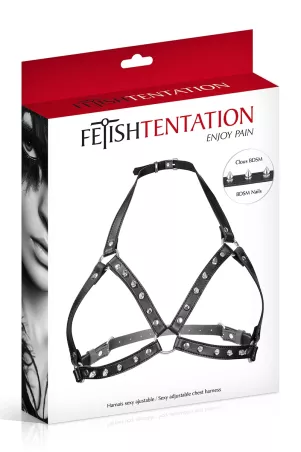 confezione dell’harness petto Fetish Tentation per donna, scatola nera e argento
