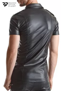 Chemise manches courtes wetlook noire Luca - Regnes 2