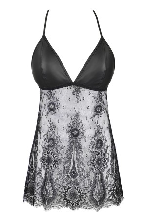 Nuisette dentelle et wetlook noire V-9789 - Axami