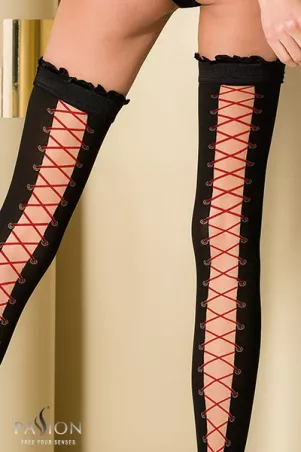 Self-fixing stockings ST101 black and red